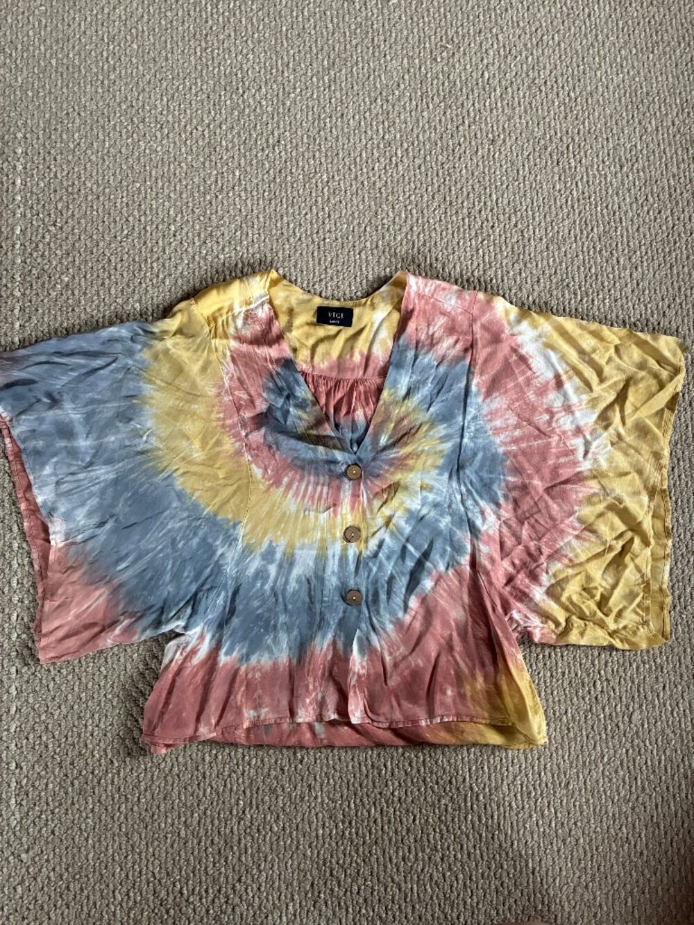 Vici Tie Dye Large Boho Hippy Festival Button Up Top Blouse